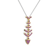 Taşlı Kılçık Kolye - Ametist 14 ayar altın kolye (40 cm gümüş rolo zincir) #kot5cu