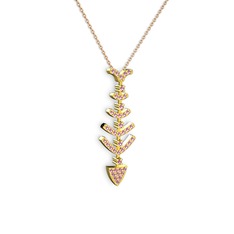 Taşlı Kılçık Kolye - Pembe kuvars 8 ayar altın kolye (40 cm rose altın rolo zincir) #ktvhcs