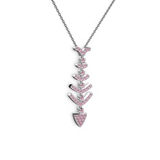 Taşlı Kılçık Kolye - Pembe kuvars 18 ayar beyaz altın kolye (40 cm gümüş rolo zincir) #l7ffbl