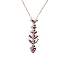 Taşlı Kılçık Kolye - Garnet 8 ayar beyaz altın kolye (40 cm rose altın rolo zincir) #mi6c70