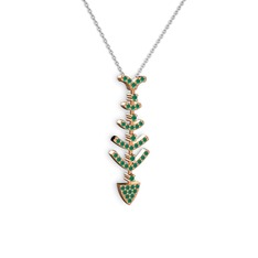 Taşlı Kılçık Kolye - Kök zümrüt 14 ayar rose altın kolye (40 cm gümüş rolo zincir) #mqphh4