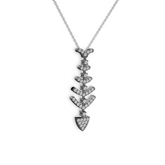 Taşlı Kılçık Kolye - Swarovski 925 ayar siyah rodyum kaplama gümüş kolye (40 cm beyaz altın rolo zincir) #n19tjv