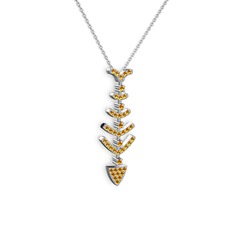 Taşlı Kılçık Kolye - Sitrin 18 ayar beyaz altın kolye (40 cm beyaz altın rolo zincir) #nuokje