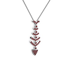 Taşlı Kılçık Kolye - Garnet 8 ayar beyaz altın kolye (40 cm gümüş rolo zincir) #nzn21x