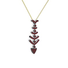 Taşlı Kılçık Kolye - Garnet 925 ayar siyah rodyum kaplama gümüş kolye (40 cm altın rolo zincir) #o7qwh5