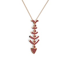 Taşlı Kılçık Kolye - Rodolit garnet 18 ayar rose altın kolye (40 cm rose altın rolo zincir) #p9mvjy