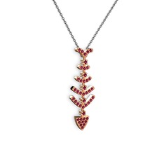 Taşlı Kılçık Kolye - Rodolit garnet 18 ayar rose altın kolye (40 cm gümüş rolo zincir) #pnui3r