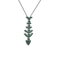 Taşlı Kılçık Kolye - Yeşil kuvars 925 ayar siyah rodyum kaplama gümüş kolye (40 cm gümüş rolo zincir) #qj8sbs