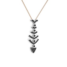 Taşlı Kılçık Kolye - Siyah zirkon 8 ayar beyaz altın kolye (40 cm rose altın rolo zincir) #qusa53