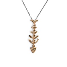 Taşlı Kılçık Kolye - Dumanlı kuvars 14 ayar rose altın kolye (40 cm gümüş rolo zincir) #s74jwy