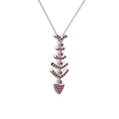 Taşlı Kılçık Kolye - Kök yakut 8 ayar beyaz altın kolye (40 cm beyaz altın rolo zincir) #s8gjbg