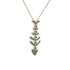 Taşlı Kılçık Kolye - Kök zümrüt 8 ayar rose altın kolye (40 cm rose altın rolo zincir) #shdayf