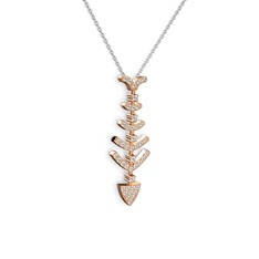 Taşlı Kılçık Kolye - Beyaz zirkon 925 ayar rose altın kaplama gümüş kolye (40 cm beyaz altın rolo zincir) #w3u3a4