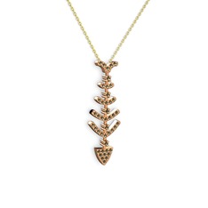 Taşlı Kılçık Kolye - Dumanlı kuvars 8 ayar rose altın kolye (40 cm gümüş rolo zincir) #xa5q9y