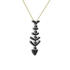 Taşlı Kılçık Kolye - Siyah zirkon 925 ayar siyah rodyum kaplama gümüş kolye (40 cm altın rolo zincir) #xjb667