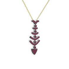 Taşlı Kılçık Kolye - Rodolit garnet 925 ayar siyah rodyum kaplama gümüş kolye (40 cm gümüş rolo zincir) #xzz5m0