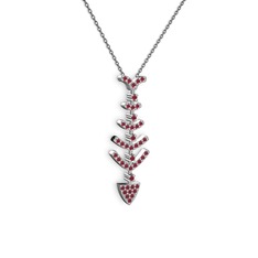 Taşlı Kılçık Kolye - Kök yakut 18 ayar beyaz altın kolye (40 cm gümüş rolo zincir) #y1jaqv