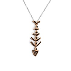 Siyah zirkon 925 ayar rose altın kaplama gümüş kolye (40 cm beyaz altın rolo zincir)