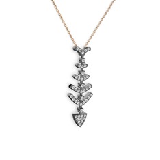 Taşlı Kılçık Kolye - Pırlanta 925 ayar siyah rodyum kaplama gümüş kolye (0.484 karat, 40 cm rose altın rolo zincir) #z736t7