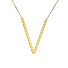 V Kolye - 18 ayar altın kolye (40 cm rose altın rolo zincir) #1694cxz