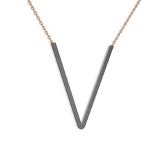 V Kolye - 925 ayar siyah rodyum kaplama gümüş kolye (40 cm rose altın rolo zincir) #ar6qpk