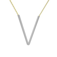 V Kolye - 925 ayar gümüş kolye (40 cm altın rolo zincir) #funb61