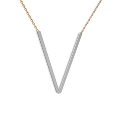 V Kolye - 14 ayar beyaz altın kolye (40 cm rose altın rolo zincir) #vhgqs9