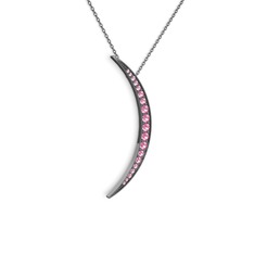 Pembe kuvars 925 ayar siyah rodyum kaplama gümüş kolye (40 cm gümüş rolo zincir)