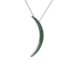 Ay Kolye - Yeşil kuvars 925 ayar siyah rodyum kaplama gümüş kolye (40 cm beyaz altın rolo zincir) #16lyl71