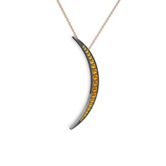 Ay Kolye - Sitrin 925 ayar siyah rodyum kaplama gümüş kolye (40 cm rose altın rolo zincir) #1gibjle