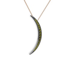 Peridot 925 ayar siyah rodyum kaplama gümüş kolye (40 cm rose altın rolo zincir)