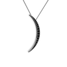 Ay Kolye - Siyah zirkon 925 ayar siyah rodyum kaplama gümüş kolye (40 cm gümüş rolo zincir) #1ldmuec