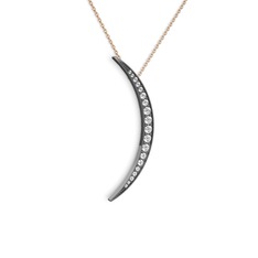 Swarovski 925 ayar siyah rodyum kaplama gümüş kolye (40 cm rose altın rolo zincir)