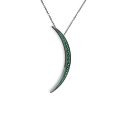 Ay Kolye - Yeşil kuvars 925 ayar siyah rodyum kaplama gümüş kolye (40 cm gümüş rolo zincir) #1wua53t