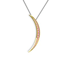 Ay Kolye - Pembe kuvars 925 ayar altın kaplama gümüş kolye (40 cm gümüş rolo zincir) #2sfzud