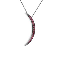 Ay Kolye - Rodolit garnet 925 ayar siyah rodyum kaplama gümüş kolye (40 cm gümüş rolo zincir) #9f8lfo