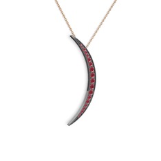 Ay Kolye - Kök yakut 925 ayar siyah rodyum kaplama gümüş kolye (40 cm rose altın rolo zincir) #cb0508