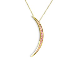 Ay Kolye - Pembe kuvars 18 ayar altın kolye (40 cm gümüş rolo zincir) #ez18zw