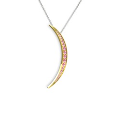 Ay Kolye - Pembe kuvars 18 ayar altın kolye (40 cm gümüş rolo zincir) #ikp17e