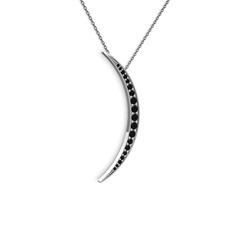 Ay Kolye - Siyah zirkon 14 ayar beyaz altın kolye (40 cm gümüş rolo zincir) #wkkdp