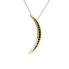 Ay Kolye - Siyah zirkon 18 ayar altın kolye (40 cm beyaz altın rolo zincir) #yazfur