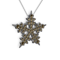 Mona Kar Tanesi Kolye - Dumanlı kuvars 925 ayar siyah rodyum kaplama gümüş kolye (40 cm gümüş rolo zincir) #108gkoi