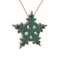 Mona Kar Tanesi Kolye - Yeşil kuvars 925 ayar siyah rodyum kaplama gümüş kolye (40 cm rose altın rolo zincir) #10qna7