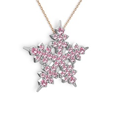 Pembe kuvars 14 ayar beyaz altın kolye (40 cm rose altın rolo zincir)