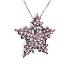 Pembe kuvars 925 ayar siyah rodyum kaplama gümüş kolye (40 cm rose altın rolo zincir)