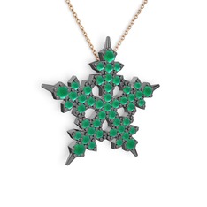 Mona Kar Tanesi Kolye - Kök zümrüt 925 ayar siyah rodyum kaplama gümüş kolye (40 cm rose altın rolo zincir) #12azaej