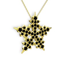 Mona Kar Tanesi Kolye - Siyah zirkon 14 ayar altın kolye (40 cm altın rolo zincir) #13ia3wm