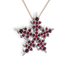 Rodolit garnet 14 ayar beyaz altın kolye (40 cm rose altın rolo zincir)