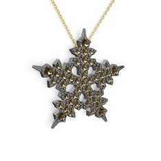 Mona Kar Tanesi Kolye - Dumanlı kuvars 925 ayar siyah rodyum kaplama gümüş kolye (40 cm altın rolo zincir) #152fbtw