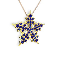 Mona Kar Tanesi Kolye - Lab safir 8 ayar altın kolye (40 cm rose altın rolo zincir) #1ah01mk